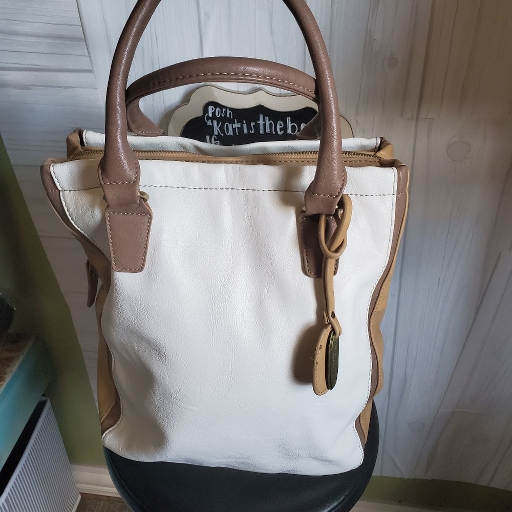 David Jones leather 3 compartment tricolor tote - Picture 2 of 8